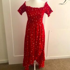 Red off shoulder dress